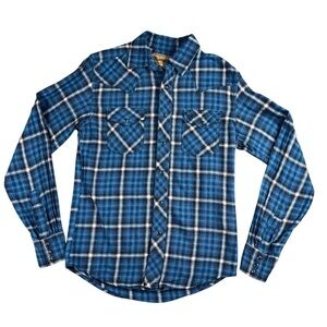 Wrangler Retro Pearl Snap Button Down Shirt Men's Small Plaid Blue Western